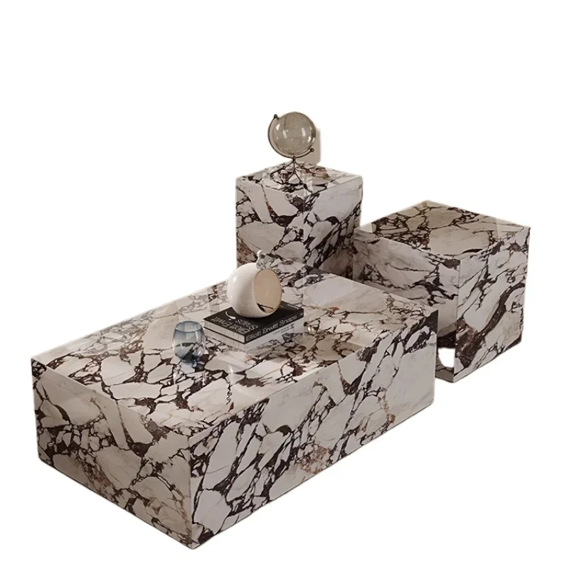 

Italian minimalist Bulgari rock slab coffee table square combination designer creative living room wabi sabi tea table