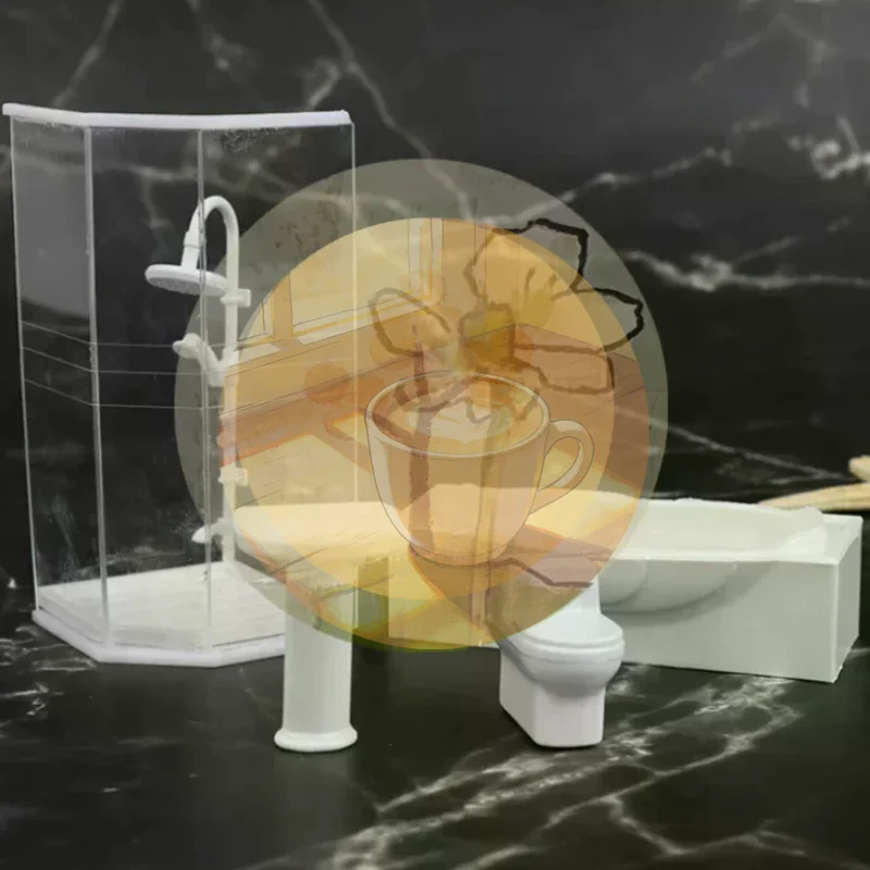 

(JT)1:25 Dollhouse Miniature Bathroom Set Shower Room Toilet Bathtub Sink Model Toy.