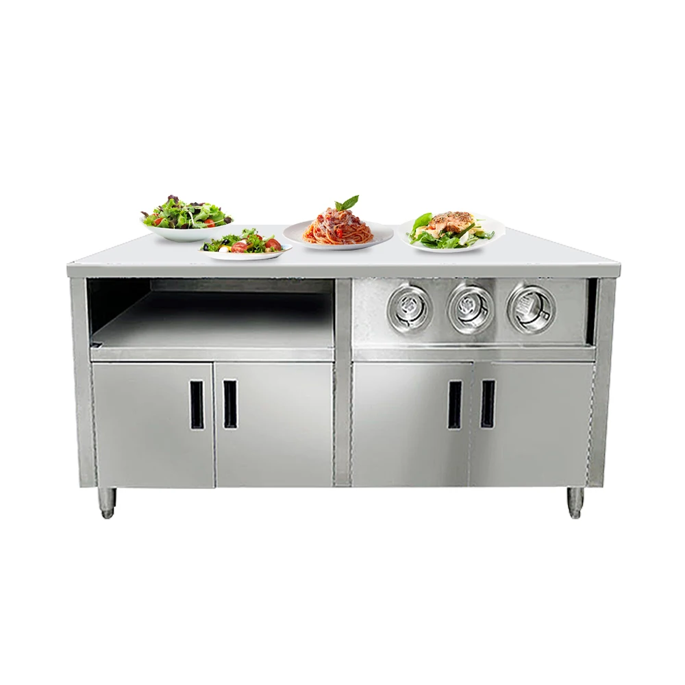 Stainless Steel Fast Food & Restaurant Commercial Kitchen Center Island Cup Dispenser Work Bench Table Cabinet On Wheels