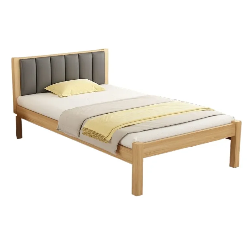 for Pine Solid Wood Soft Upholstered Bed 1m 1.2m Single 1.5m Double Bedroom Adult Bed for Rental Room Construction Site