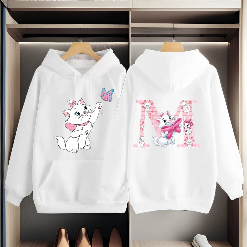 Disney The Aristocats Marie Cat 26 English Alphabet Hoodie Y2k Clothes Women\'s Sweatshirts Hoodie Long sleeve Woman Clothing