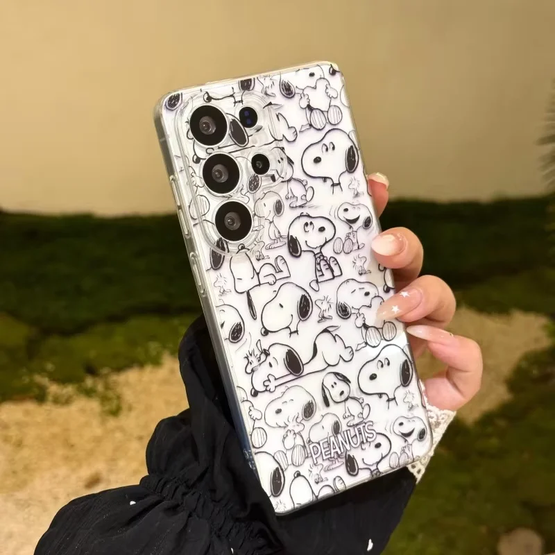 Anime funny full Screen Snoopy Phone Case For Samsung Galaxy S22 S23 S24 S25 S26 Ultra Note 10 20 Plus Cute Charlie Brown Cover﻿