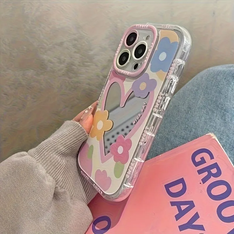 Koreanische Farben Niedliche Blumen-Spiegel-Handyhülle für iPhone 11 13 12 14 15 16 17 Pro Max XS XR 7 8 Plus Liebliche Harte Stoßfeste Hülle – Detail 4