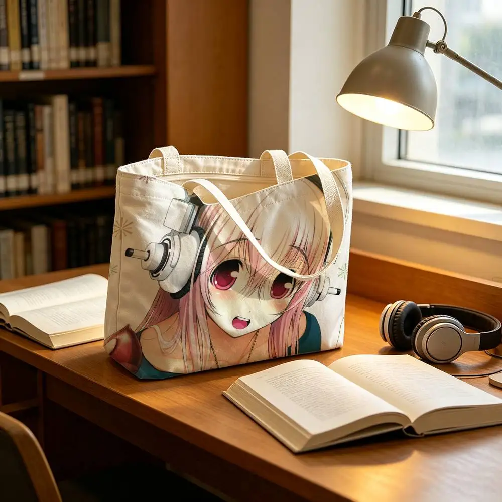 S-Super S-Sonico Canvas Tote Bag Spacious Shoulder Bag with Zipper Closure and Classic for Work