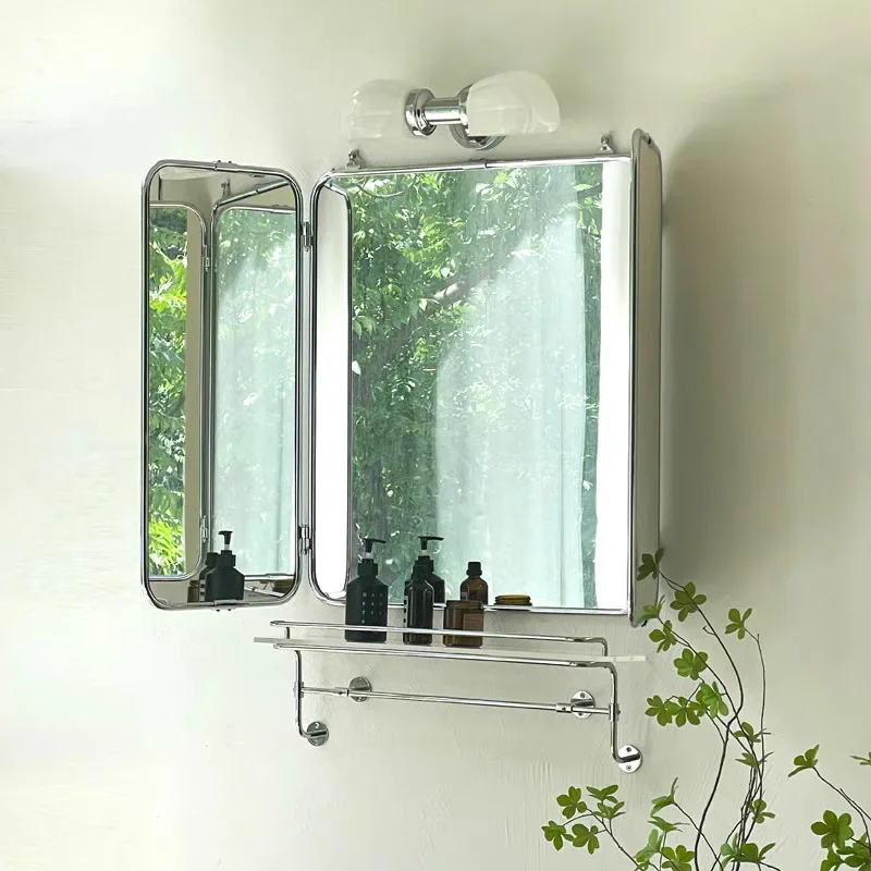 HYS  three-fold bathroom mirror stainless steel cosmetic toilet mirror Ready to ship and purchase with peace of mind