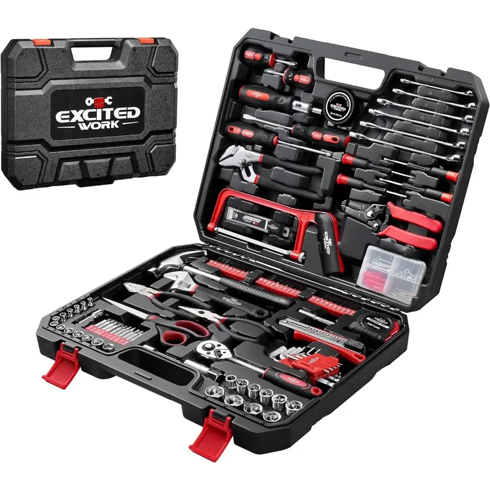 198 Piece Household Tool Set,General Home/Auto Repair Hand Tool Kit with Hammer, Pliers, Wrenches,