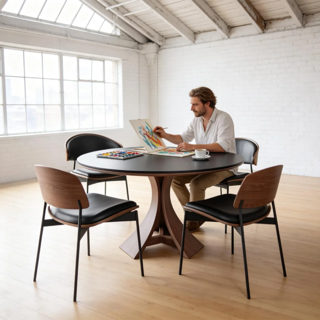 

#Nordic Round Wood Grain Table With Lazy Susan Solid Wood Base for Small Apartment Dining Room Wood Dinning Table