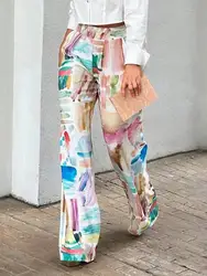 Bohohipei Urban Female Fashion Elegant Printed High Waisted Straight-Leg Pants 2024 New Spring Summer Loose Casual Trousers