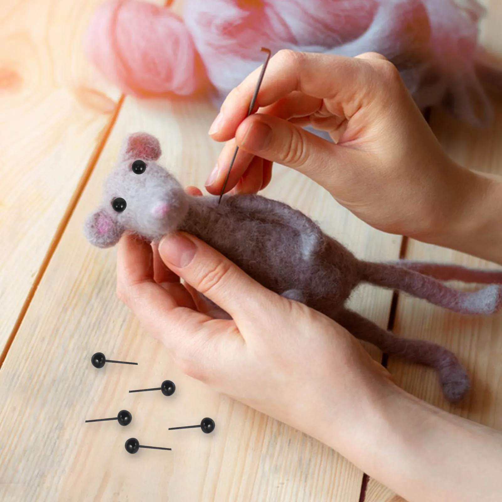 

50 шт. черных безопасных глазок-бусинок, маленькие размеры 2, 3, 4, 5, 6 мм, реалистичные, с иглой для вшивания, для вязания крючком, мягких игрушек, шитья