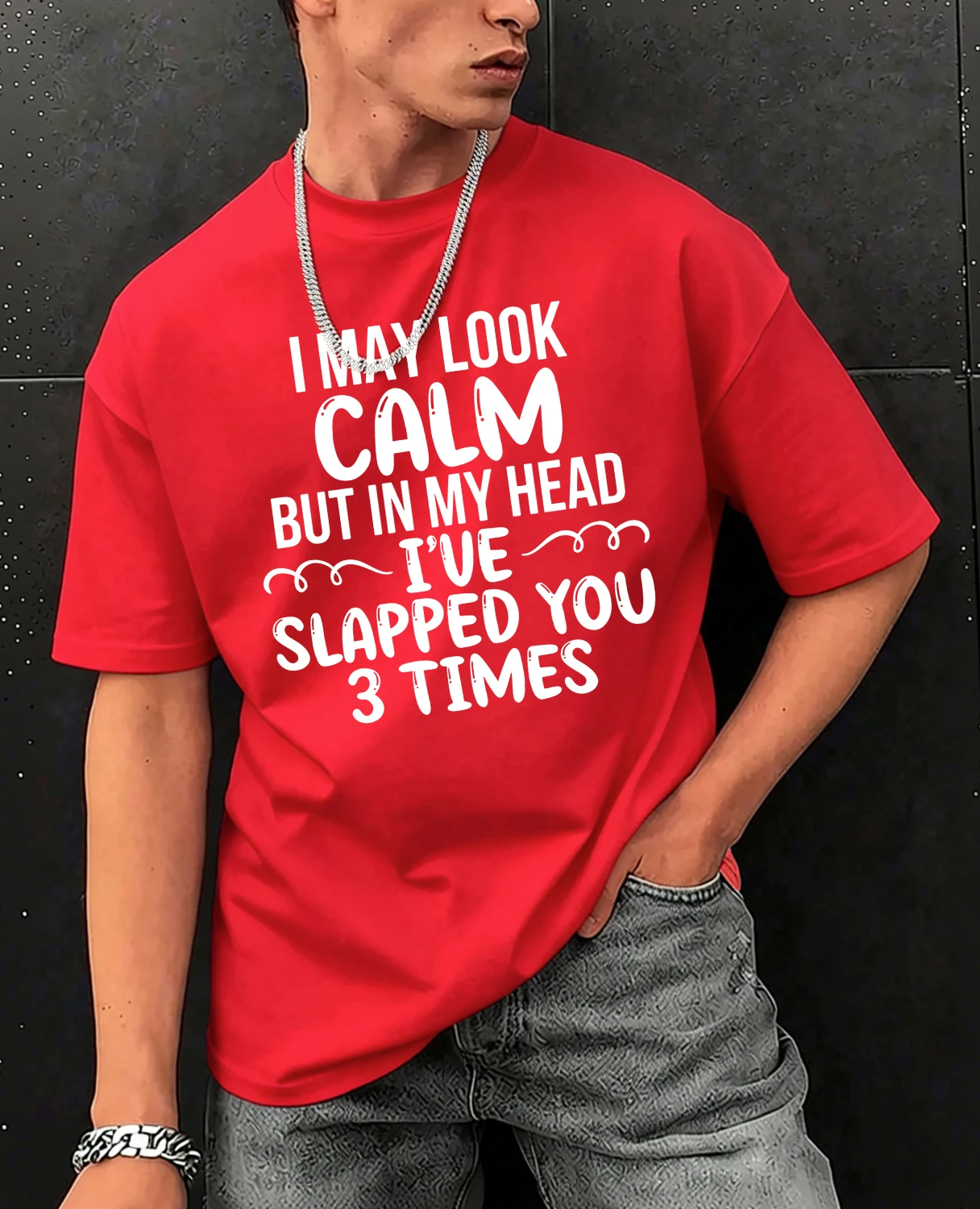 Slapped You 3 Times In My Head Print Herren-T-Shirts aus Baumwolle, Hip-Hop-T-Shirts, O-Ausschnitt, Sommerkleidung, lässig, trendig, All-Match-Kurzarm – Detail 12