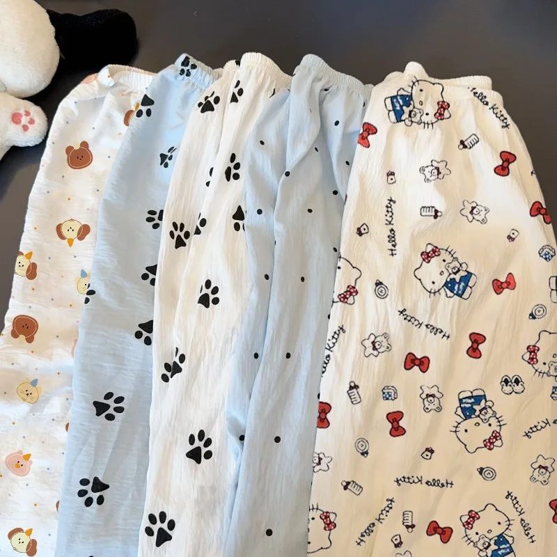 

Kawaii Sanrio Summer HelloKitty Cartoon Printed Pajama Pants Cute Pattern Casual Comfortable Home Wear Wide Leg Pants Gifts