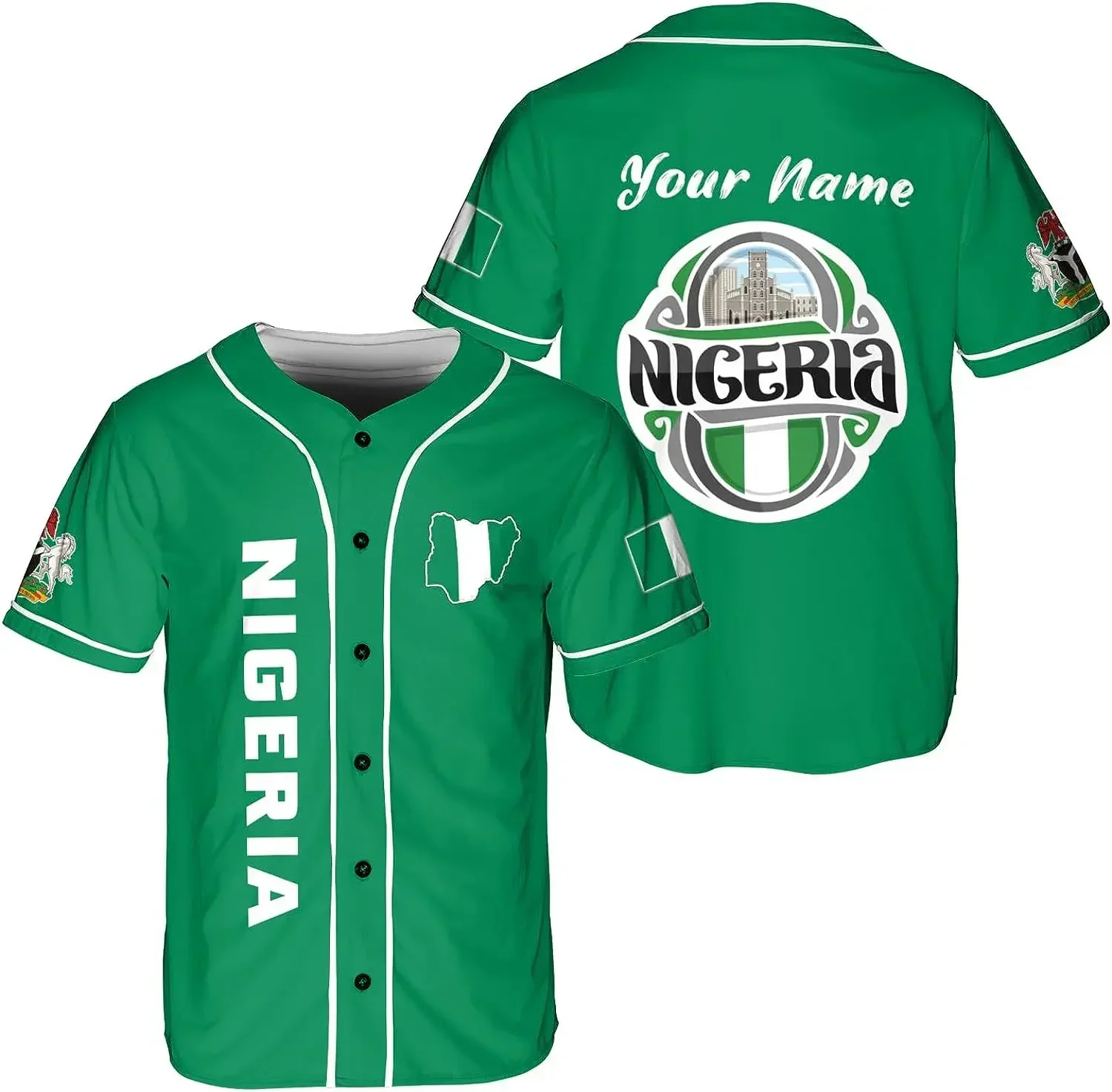 2024 Nigeria Flag Badge Baseball Jersey Men's Women's Short Sleeve Jersey Men's Streetwear Short Sleeve Sports T-shirt