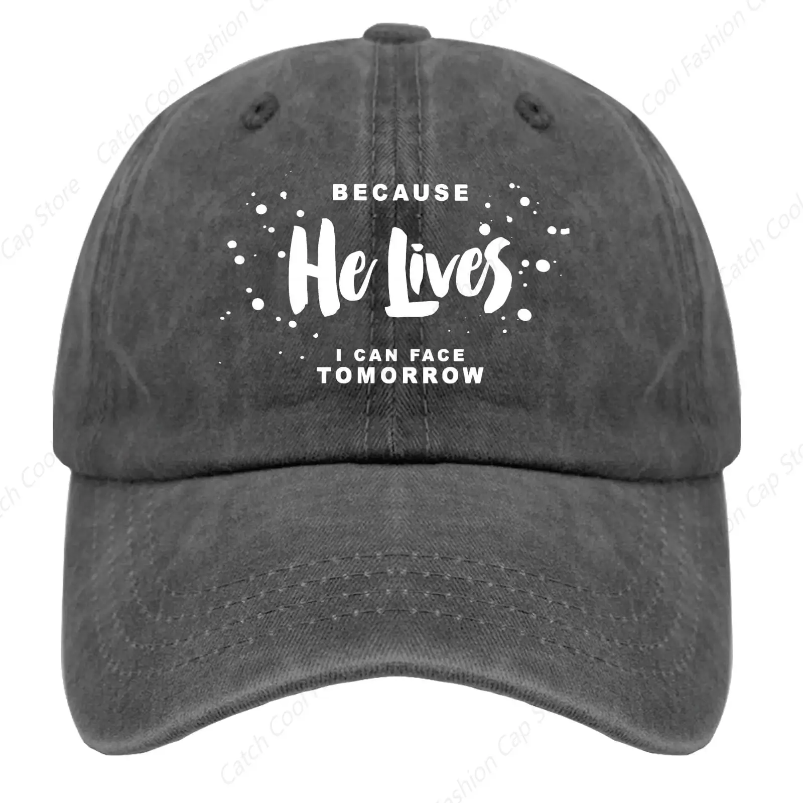 

Because He Lives I Can Face Tomorrow Baseball Cap for Men Women Gifts Vintage Trucker Denim Hat Washed Cotton Fashion Unisex