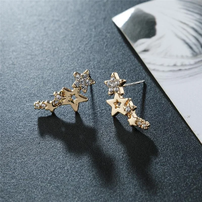 New Shiny Fashionable Zircon Small Star Earrings Ins Cool Style Earrings With Geometric Metal Design For Women'S Jewelry Gifts