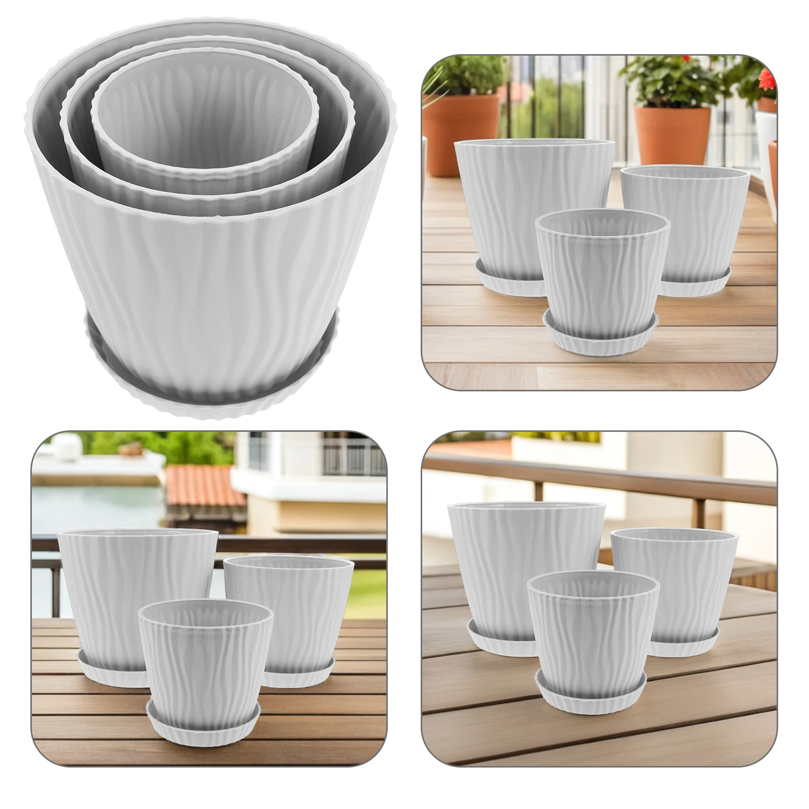 

3pcs Plastic Flower Pots Succulents Planters Drainage Holes Weather Resistant Breathable Lightweight Durable Garden Decoration