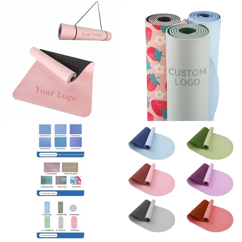 Free Sample TPE Yoga Mat Eco Friendly Custom Logo Printed Non Slip Fitness Mat Yoga Mats