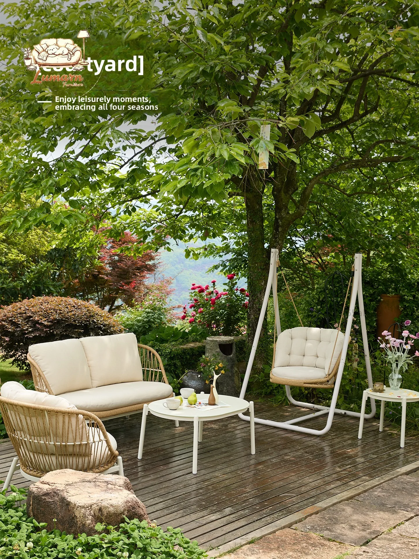 Outdoor sofa combination outdoor waterproof and sunscreen courtyard open-air garden leisure chair sun room furniture