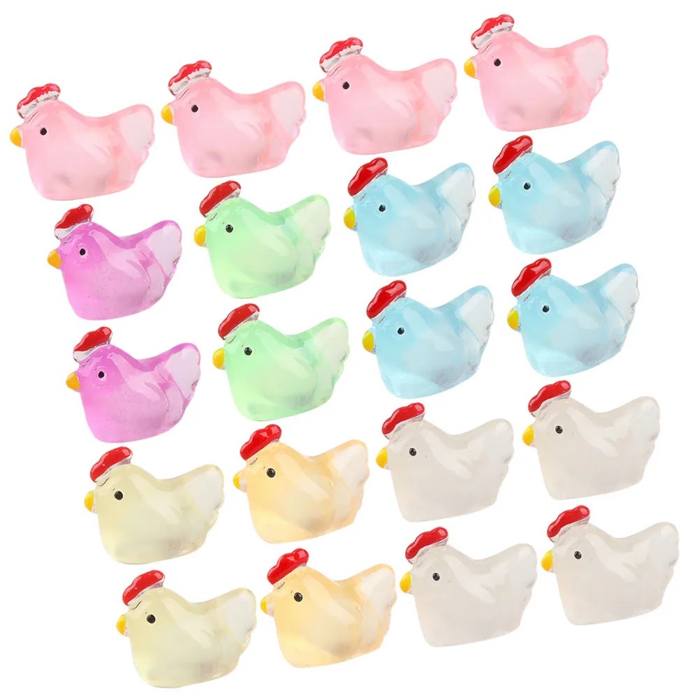 20 قطعة من حلي الدجاج الصغيرة المضيئة تتوهج في الراتنج الداكن زينة الدجاج الصغيرة للمنزل والمكتب والحديقة #2