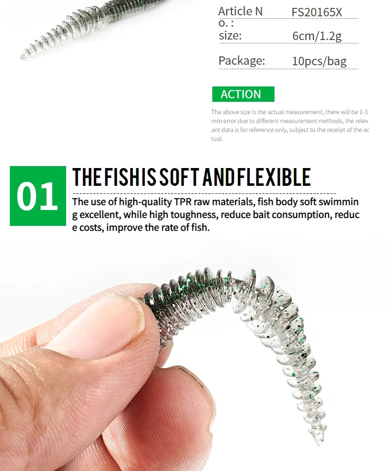 SUNMILE Angeln Weichen Köder Wurm 65mm/1,2g 10 teile/los Künstliche Köder Angeln Wobbler Leurre Souple Köder bass Barsch Forelle Köder – Detail 3