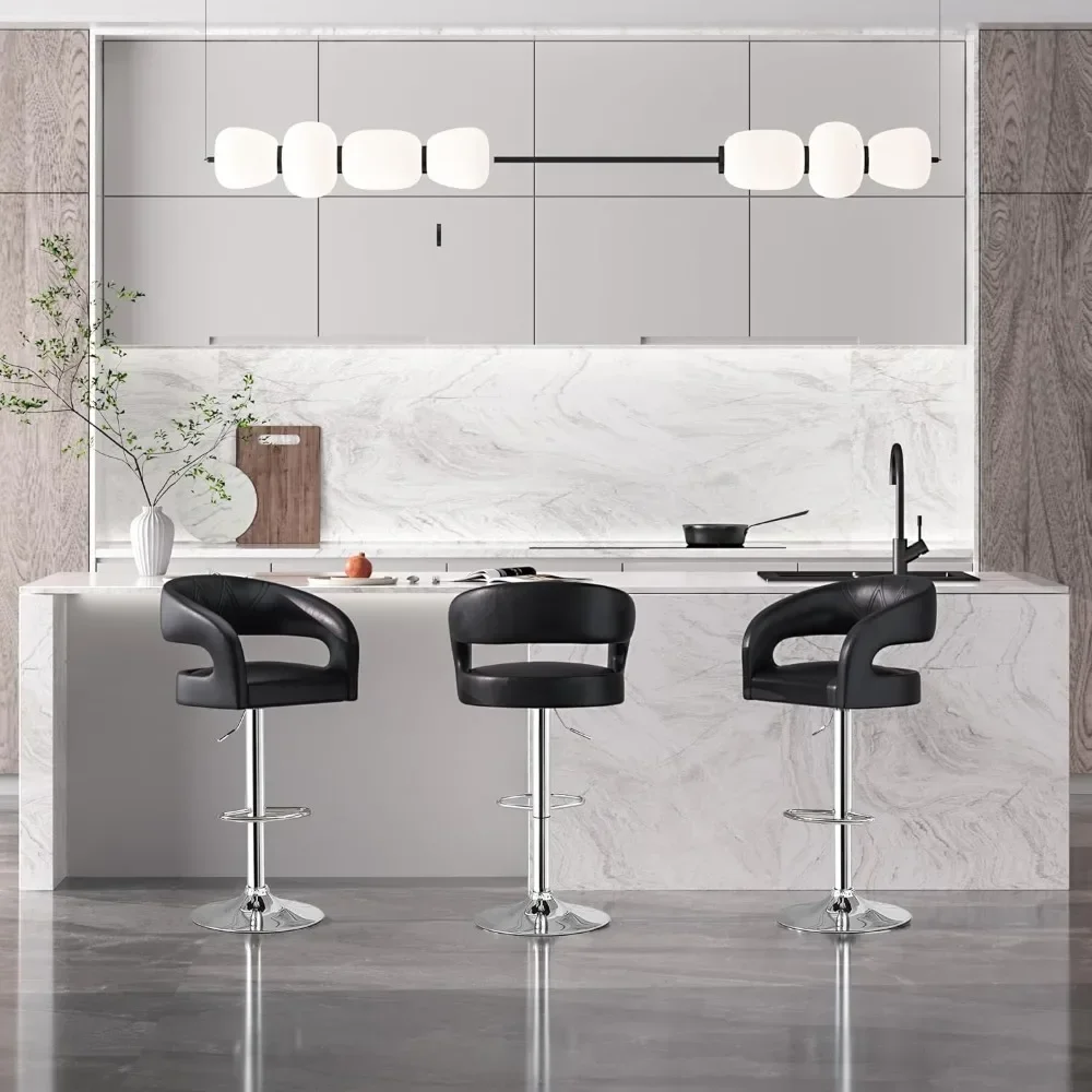 

Для барных стульев, набор из 4 регулируемых поворотных современных барных стульев из искусственной кожи, барных стульев для кухонной стойки, для бара, кухни (черный)