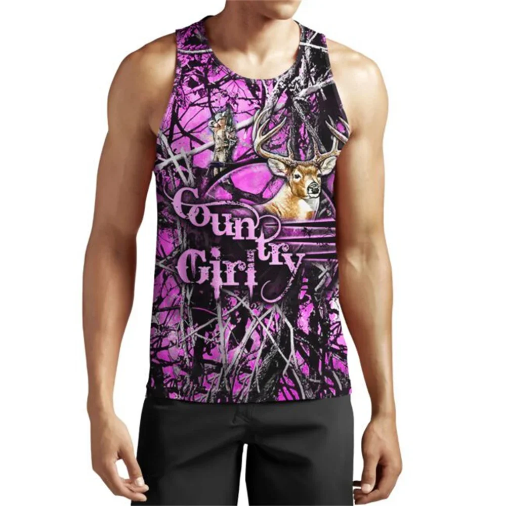 

MSIEESO Men Vest 3D Graphics Moose Hunting Printed Men Tank Tops Streetwear Sleeveless Casual Summer Cool Cozy Tank Tops