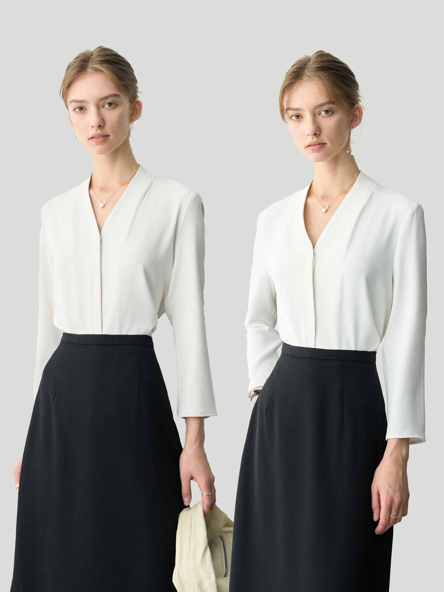 

USEEN White V-Ne Long Sve Chiffon irt Women's Commute Profional Interview irt Simple Beautiful ence