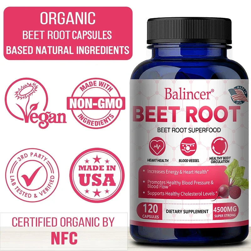 Balincer Organic Beetroot Extract Capsules - Good for Energy and Endurance Blood Circulation Heart Health Supplement