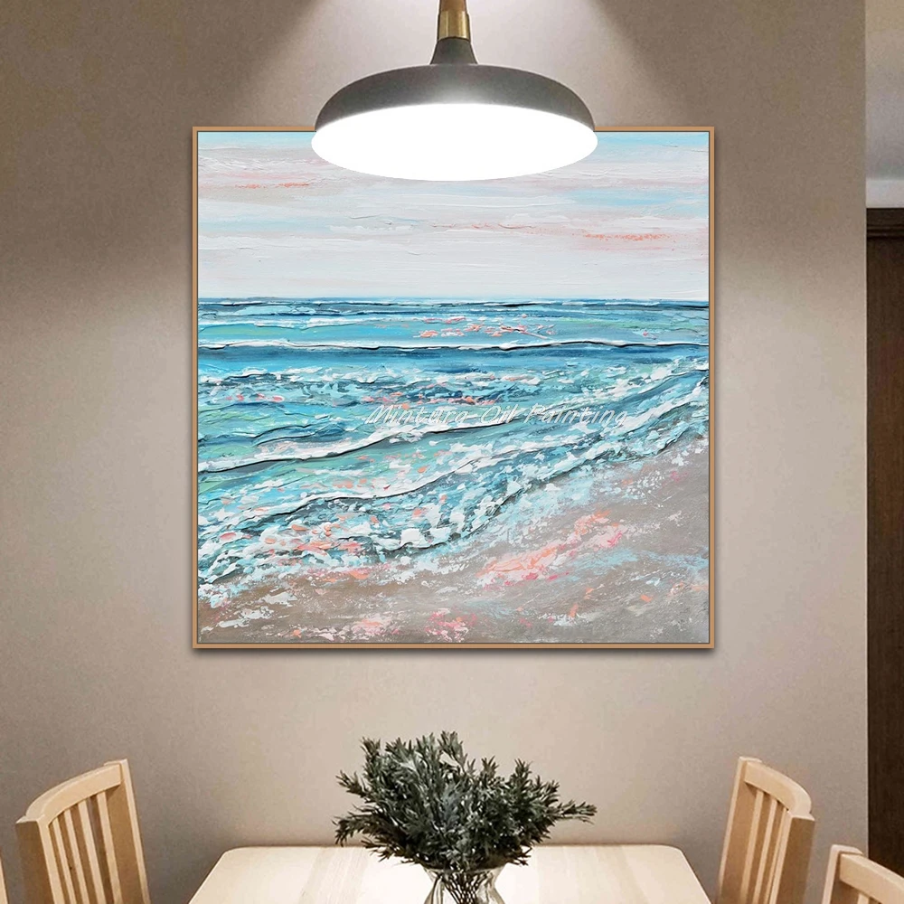 Mintura,Handpainted Texture Beach Oil Painting on Canvas,Abstract Landscape Poster,Modern Room Home Decoration,Wall Art Pictures