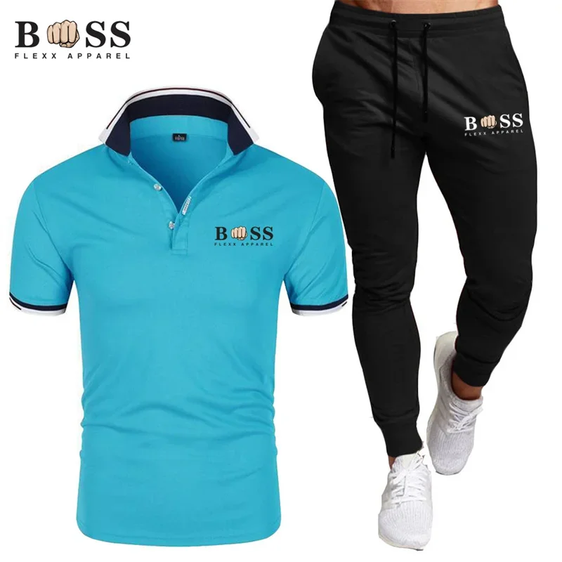 Conjunto deportivo de dos piezas para hombre, POLO y pantalones de marca para correr y Fitness, verano, 2024