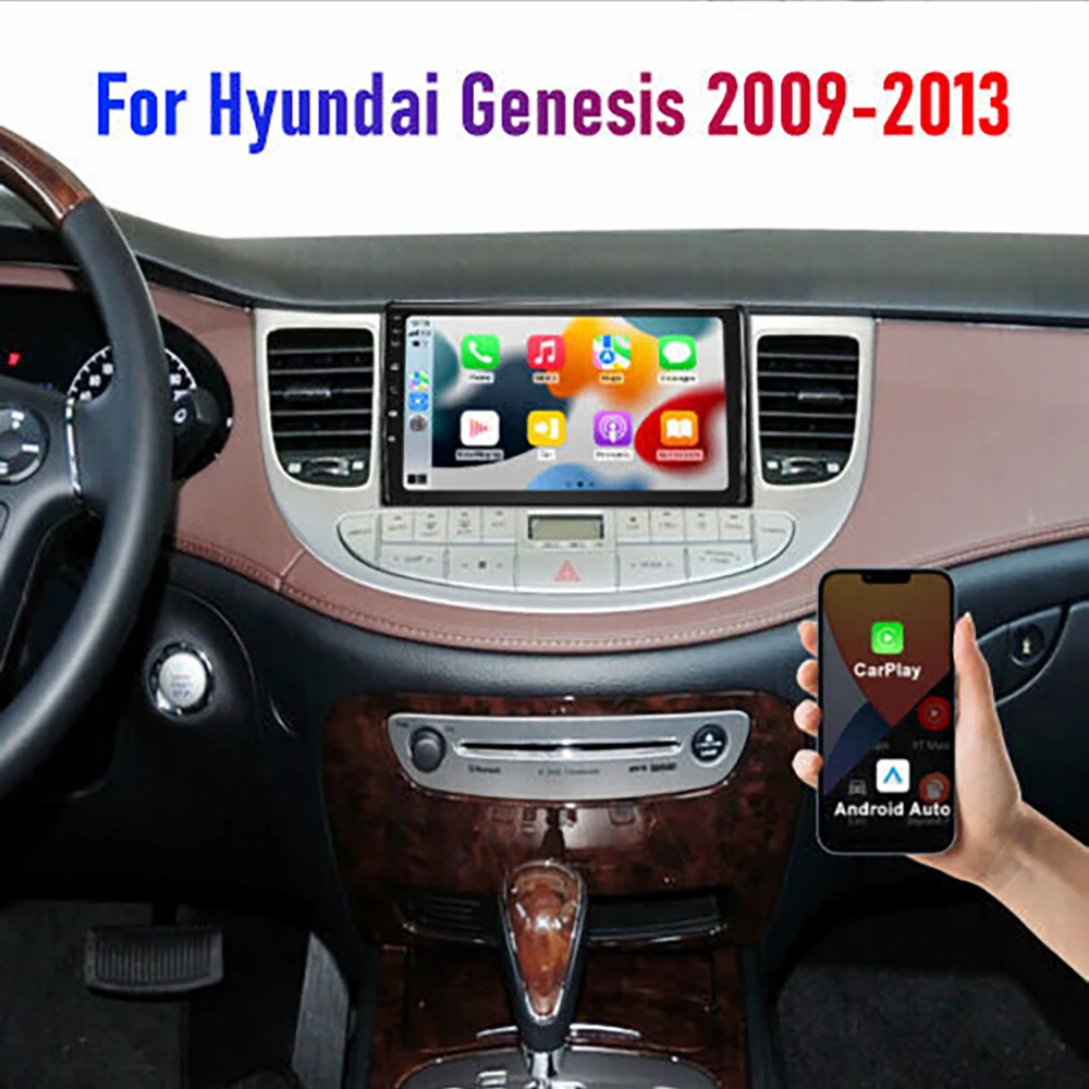 Car Stereo Radio with GPS Car Navigation Android 13 Fit for Carplay 4 + 64GB for Hyundai Genesis 2009 2010 2011 2012 2013 2014