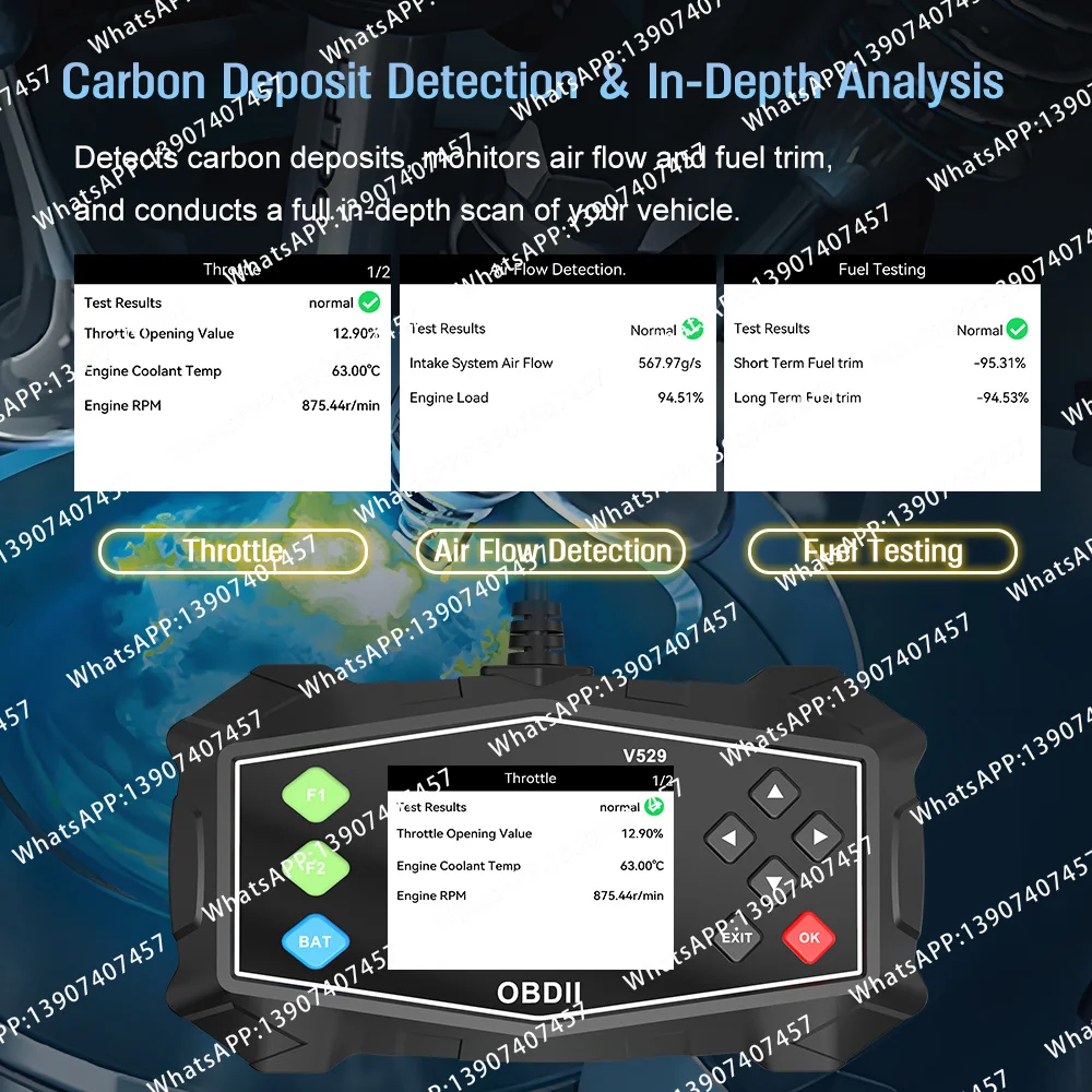Automobile fault detector Carbon deposit detection Transmission diagnosis Decoding instrument obd small plate   V529