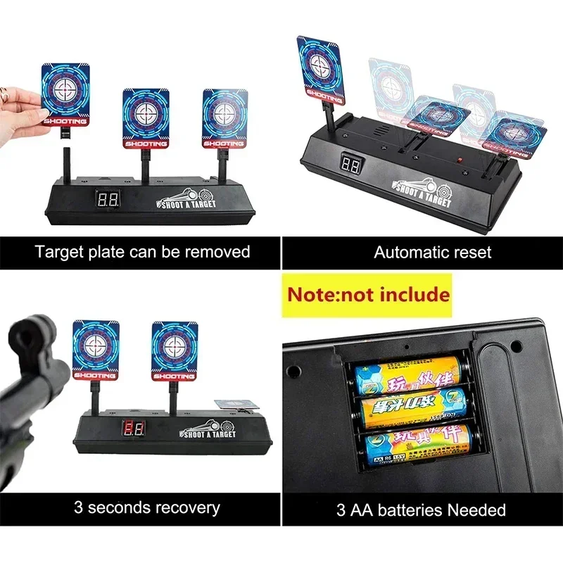 Alvo digital de tiro eletrônico para armas Nerf, alvo de pontuação de efeito sonoro de luz inteligente com reinicialização automática