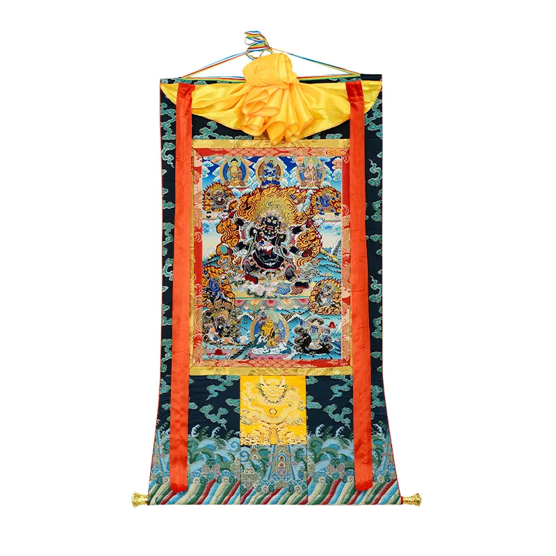 Mineral Pigment Thangka Painting Six Armed Mahakala Tibetan Wall Hanging Scroll Art for Home Decor