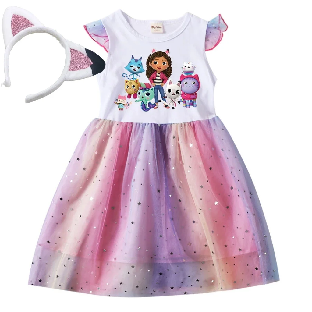 Children Princess Dress Kids Gabby's Dollhouse Cats Cosplay Costume Fancy Summer Toddler Girls Carnival Birthday Party Costume