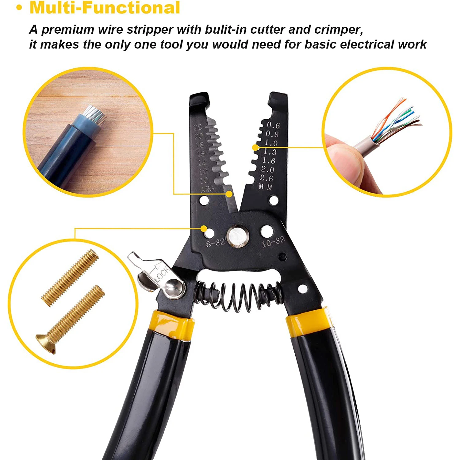 7in Wire Stripper 10-22 AWG Cutter Crimper,Copper Wire Stripping Tool And Multi-Function Hand Tool,Professional Handle Design