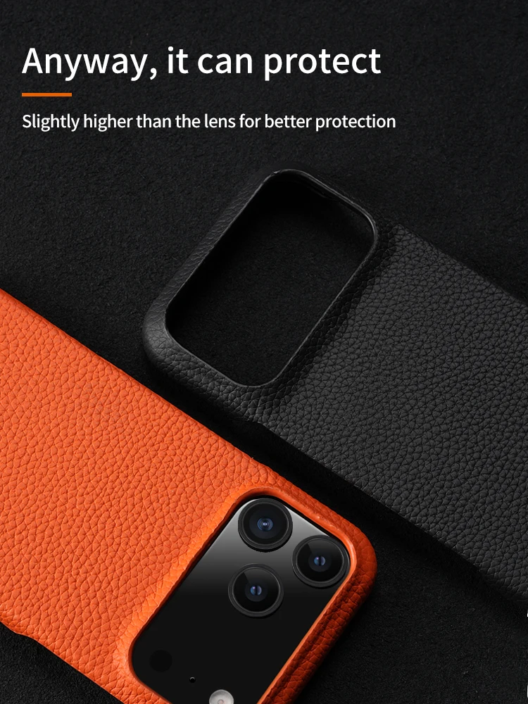 Etui z naturalnej skóry bydlęcej Lychee do iPhone'a 17 18 15 16 Pro Max z funkcją Magsafe, magnetyczny ochraniacz, luksusowa tylna obudowa telefonu. — zdjęcie produktu 6