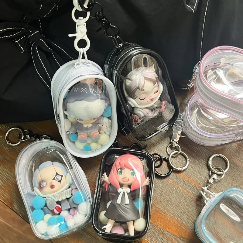 Jewelry Organizer Transparent Storage Box Pouch Mystery Box Plastic Box Cute Doll Bag Organization with Keychain Dustproof Case