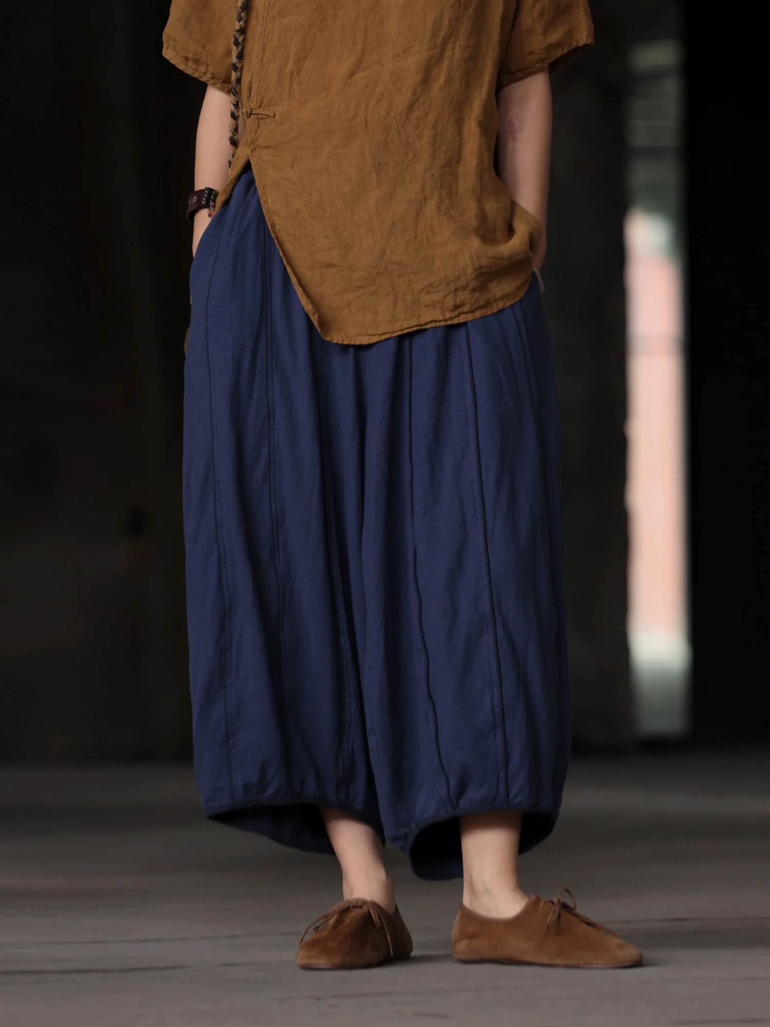 

Брюки Lazy Nine-Piece из эластичного хлопка и льна с лоскутным узором, прямые, повседневные, свободного кроя, из тонкого материала, лето 2025