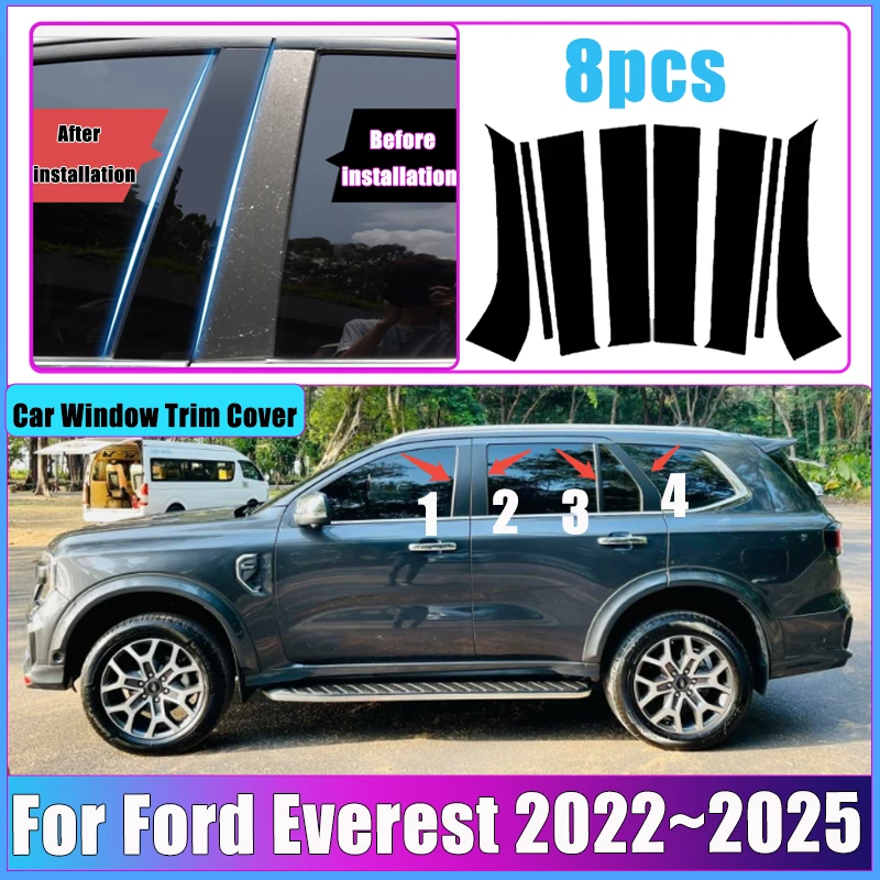 

Car Sticker For Ford Everest U704 UB 2022 2023 2024 2025 Window Pillar Post Door Trim B C Column Cover Glossy Auto Accessories