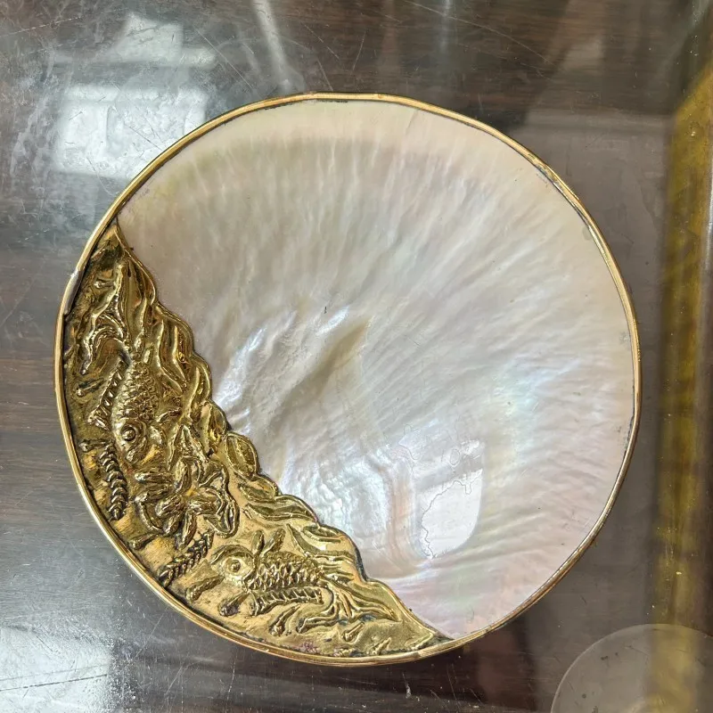 Handmade Natural Shell Scallop Dish Yellow Conch Plate Restaurant Seasoning Pan Decorative Tableware Craft Living Room Decor