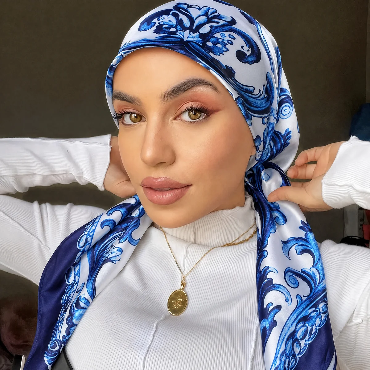 Satin Silk Print Instant Hijab Premium Rose Printed Hijabs Cap For Women Muslim Elastic Headscarf Hat Ramadan Turban Eid scarf
