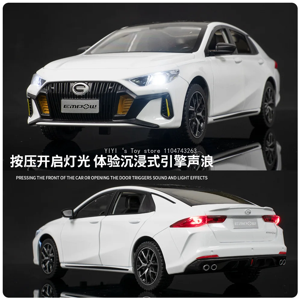 Modelo de coche de aleación Trumpchi 1:24, juguete de Metal fundido a presión, puertas de absorción de impacto, vehículo abierto, sonido, luz, regalos para niños 30