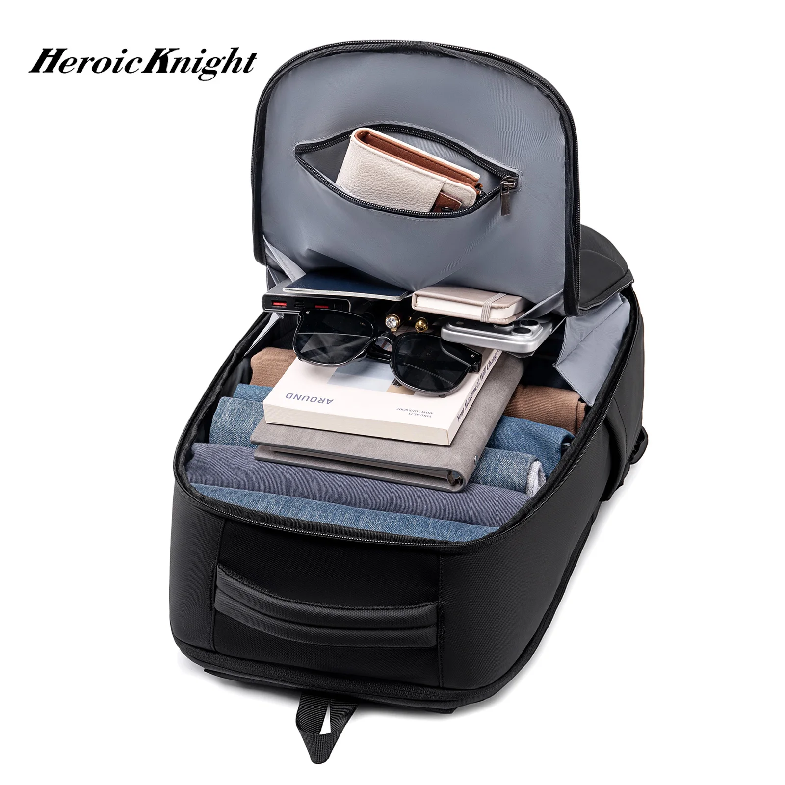 Heroic Knight High-quality Business Backpack 17.3-inch Laptop Bag Casual Waterproof Business Commuting and Travel Backpack Black