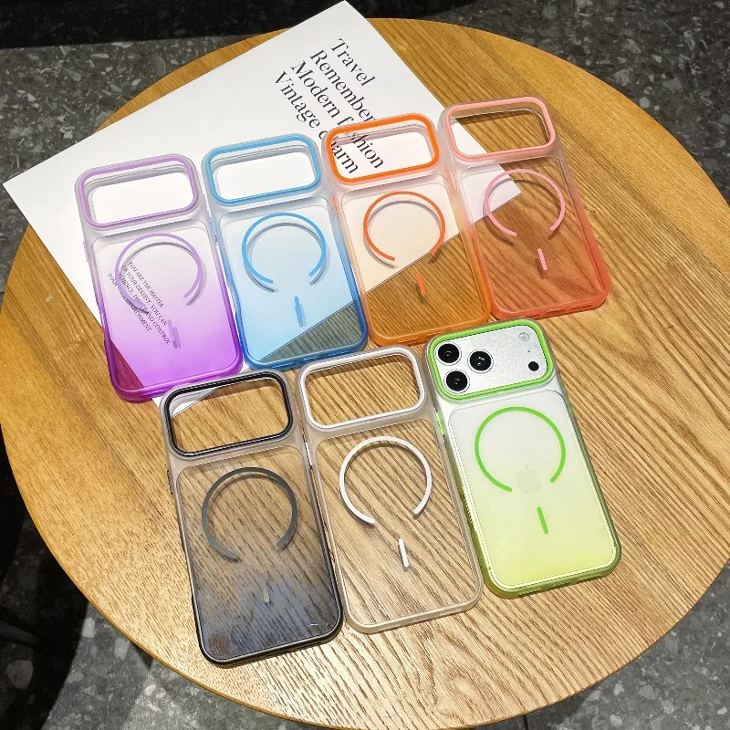 Luxury Gradient Large Window Magnetic Phone Case for IPhone 18 Pro Max 17 Pro 16 15 14 13 Pro Max Shockproof Soft Case PC Cover
