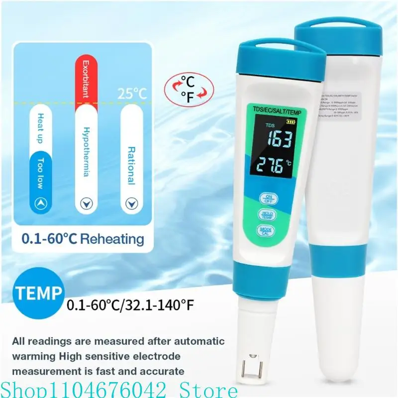 

Multifunctional Water Quality Test Pen 4 in 1 Water Test Meter Upgrades for Saltwater & Freshwater Aquariums & Home Use
