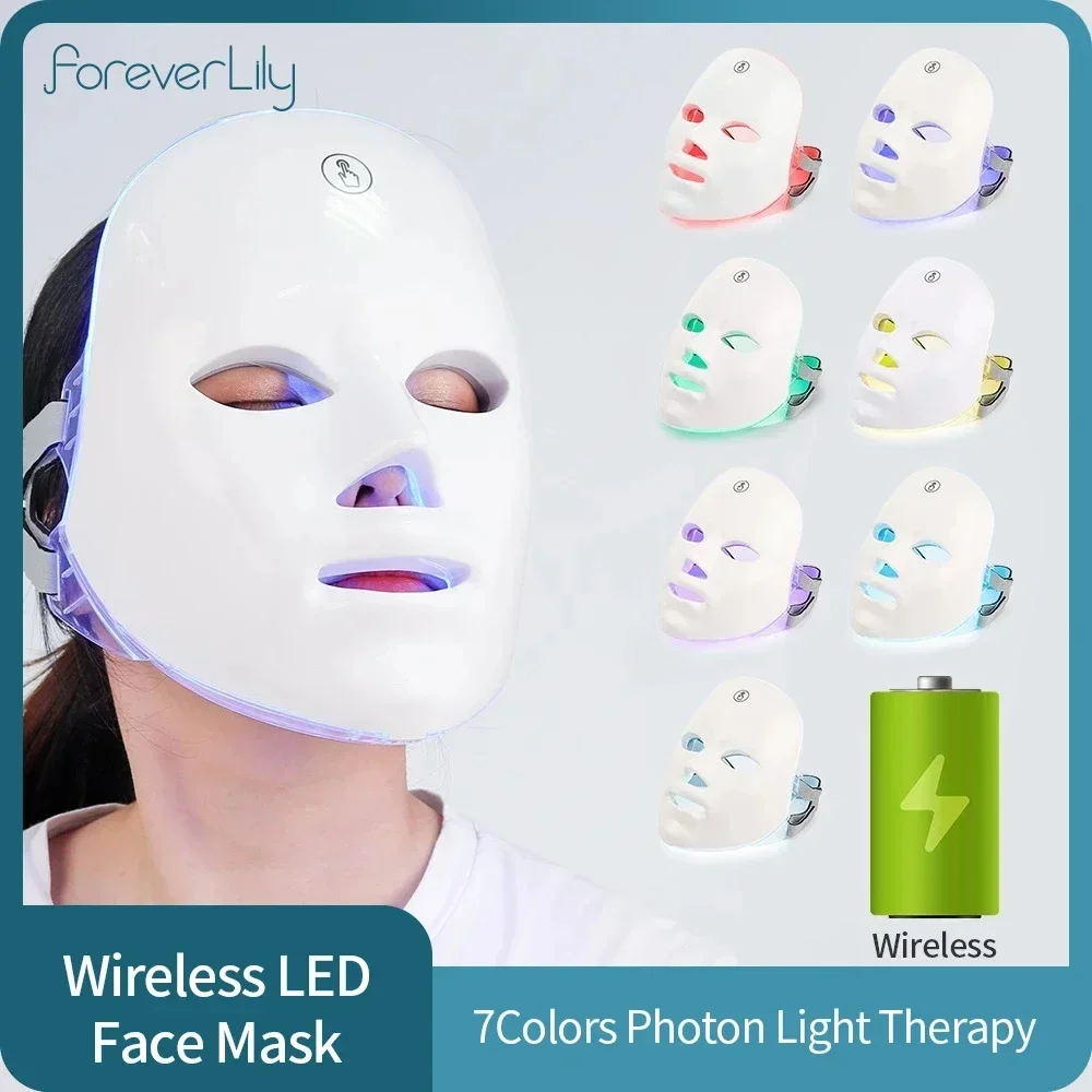 Wireless 7 Colors Light Led Facial Mask Red Light Therapy Photon Face Masks Wrinkle Anti-Acne Tighten Skin care Beauty Machine