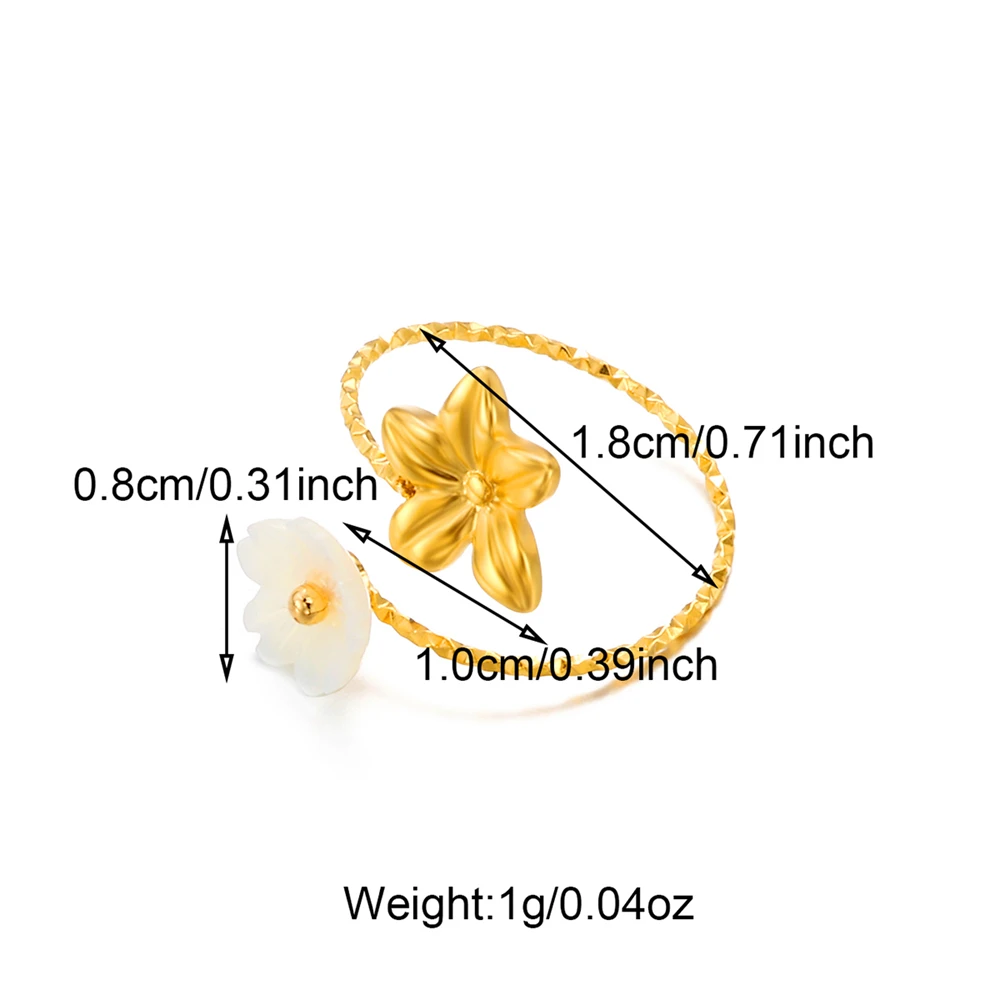 Chic anelli aperti con fiore di conchiglia in acciaio inossidabile per le donne eleganti anelli da dito femminili per feste di matrimonio gioielli