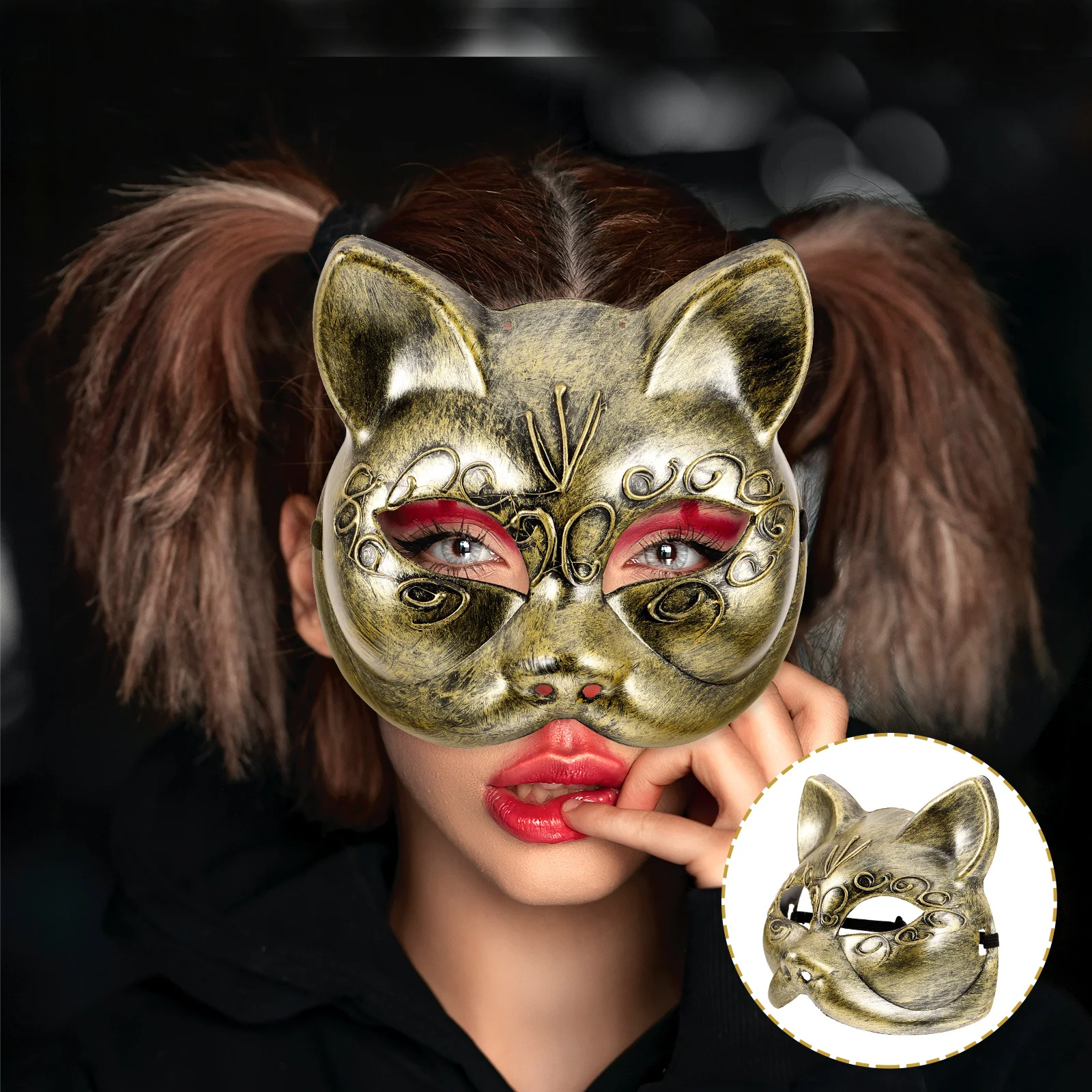 

Fox Mask Cat Animal Halloween Retro Carvings Golden Masquerade Party Supplies Women Carnival Decor Accessories Creative Design