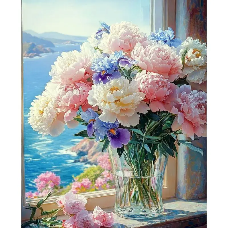 GATYZTORY Paint By Numbers Handicraft Art Art Supplies Window Side Vase Scenery Classic Crafts Pictures By Numbers Unique Gift