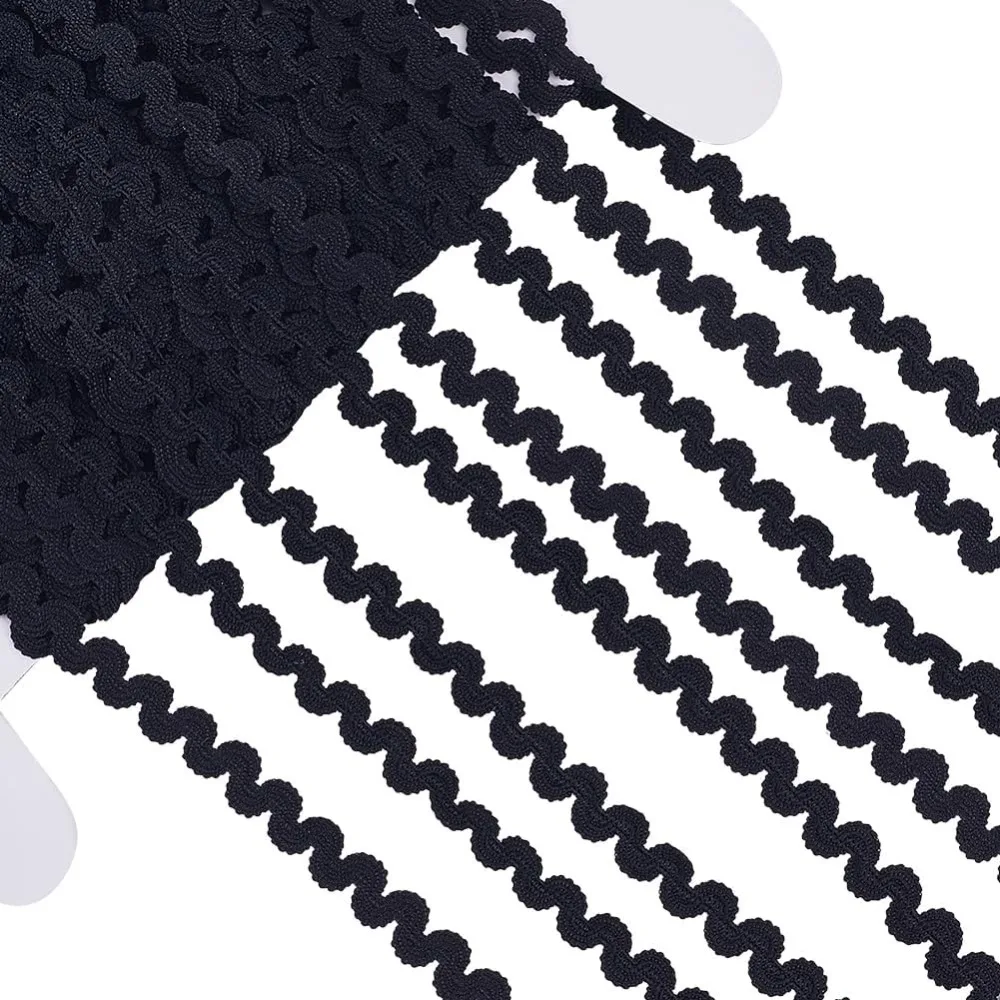 

25 Yards Polyester Elastic Wavy Fringe Trim Ribbon Stretchy Wave Bending Lace Trim Black 1/4 inch(7mm)